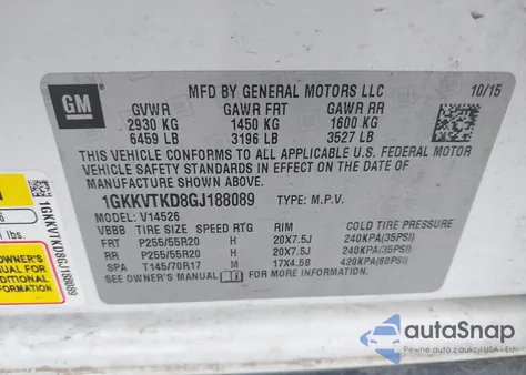 2016 GMC Acadia Denali из США, поврежденный, VIN 1GKKVTKD8GJ188089